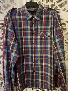 90's Vintage ESPRIT Blue and Red Plaid Button-Up Shirt